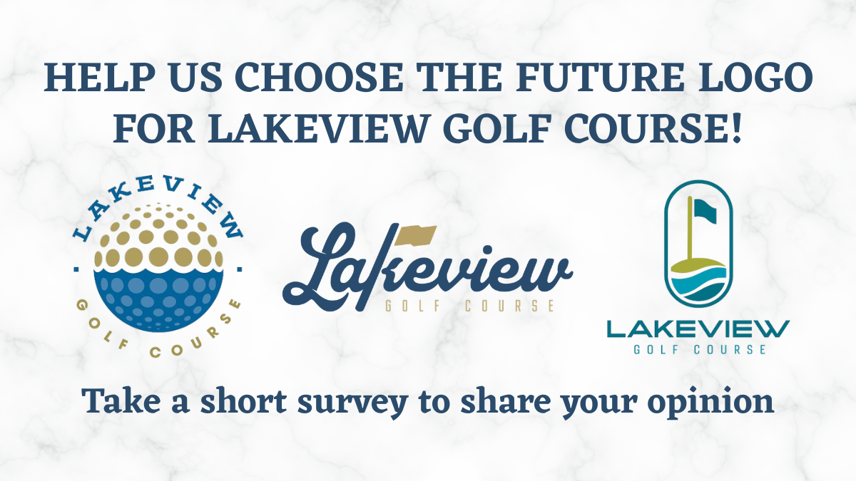 Promotional graphic showcasing three new logos for Lakeview Golf Course